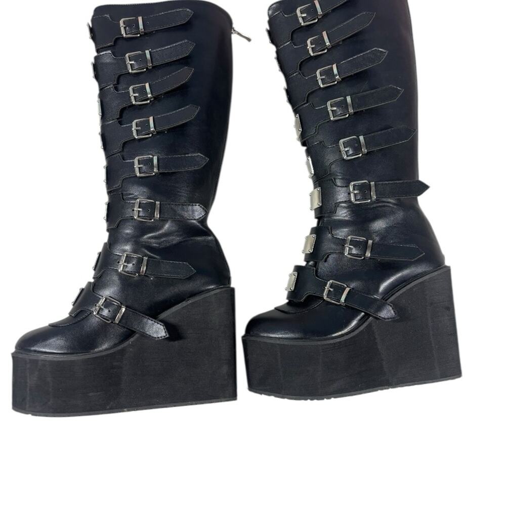 Goth Platform Boots Knee High Gothic Womens Whimsigoth Buckle Straps Black - Picture 5 of 7